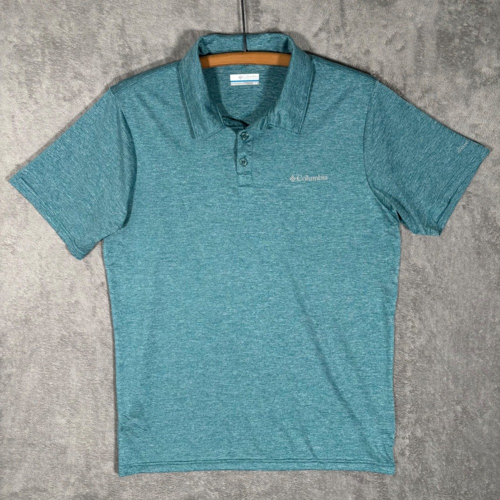 Columbia Mens Teal Heather Short Sleeve Performance Polo Shirt AO3614 Medium